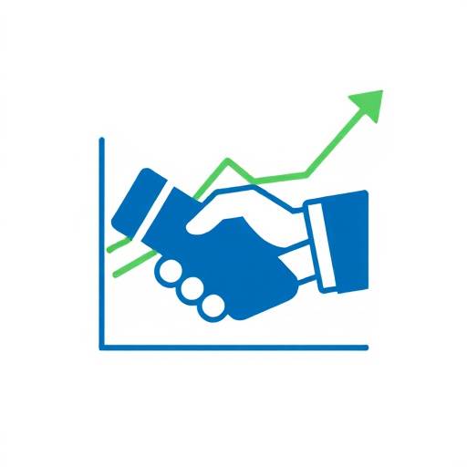 Icon representing a growth chart and a handshake
