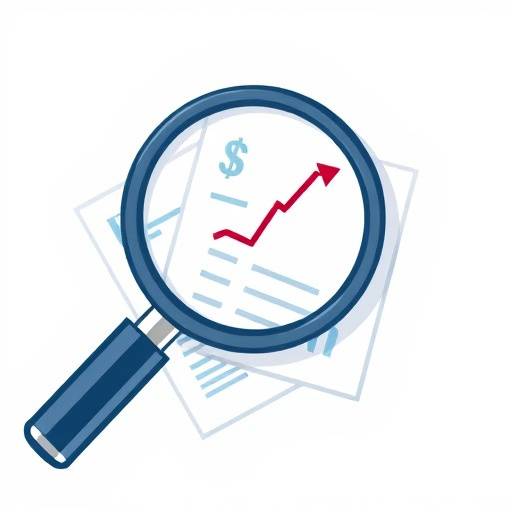 Icon representing a magnifying glass examining financial documents