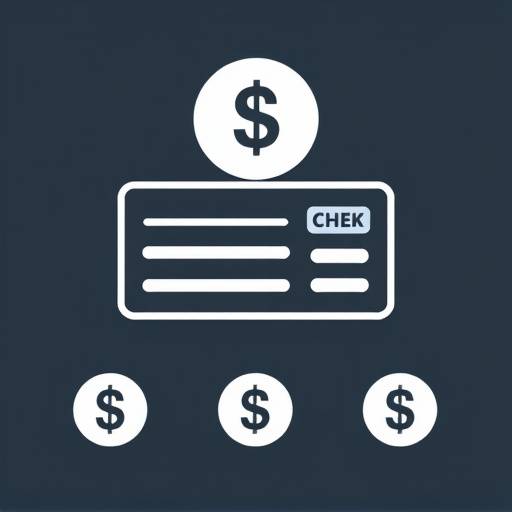 Icon representing a payroll check and currency symbols